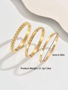 3件套不锈钢四叶草立方氧化锆手镯，简约闪亮手镯，适合日常佩戴，可混搭时尚首饰 - 金黃色 - 查看 4