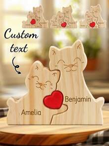 2/3/4/5 Pcs Cat Family Customized Name Wooden Decor Figurines, Suitable For Home Decor Or Valentine's Day Gift, Ideal Choice For Home Decoration - Multicolor - View 6