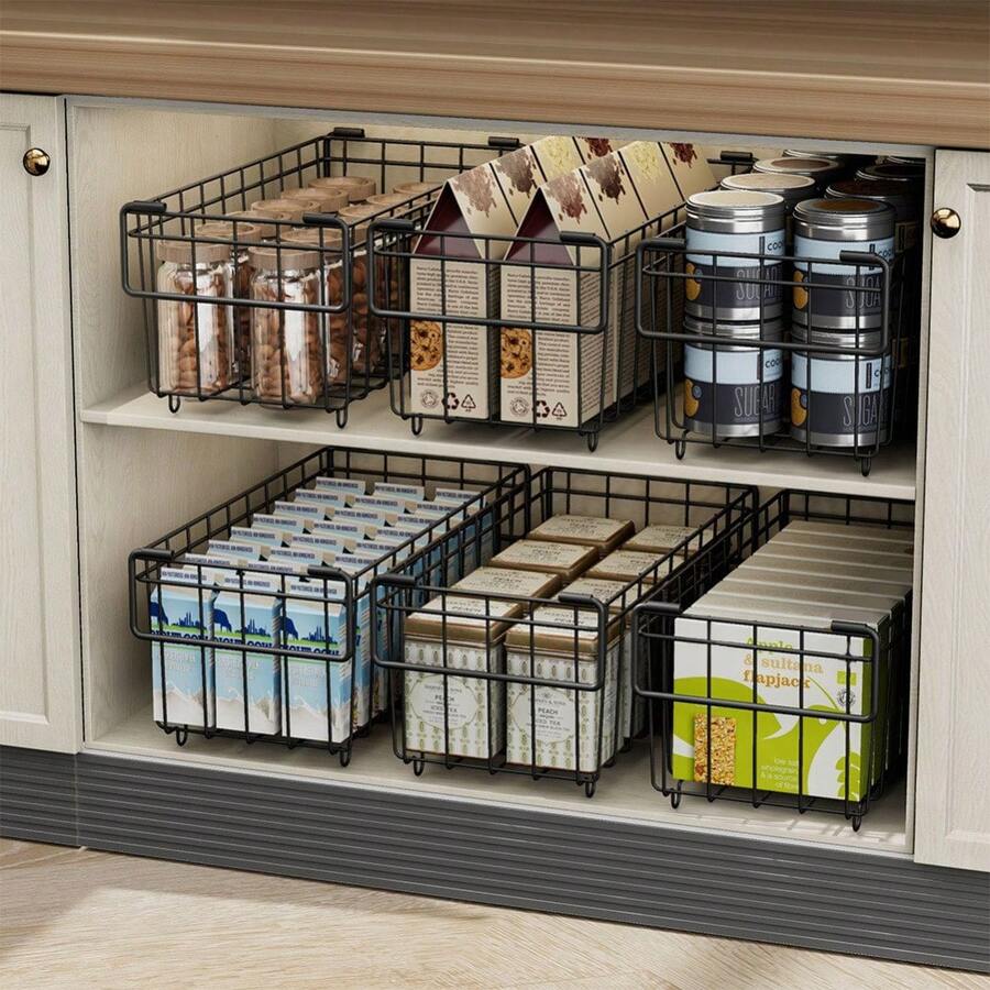 Freezer Baskets, 6 Metal Baskets, Freezer Baskets, Freezer Organiser Containers For 198 L, Stackable, Vegetable Boxes, Stackable, Plastic, 37 X 15 X 18 Cm - View 1
