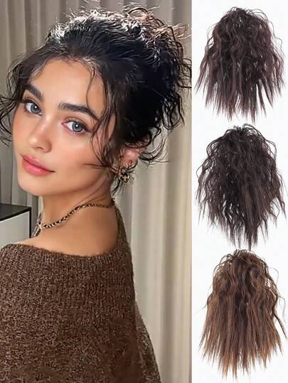 1pc Messy Bun Hair Extensions Curly Wave Messy Bun Synthetic Bun Wigs,Short Curly Hair Extensions Elasticity Rubber Band Hair Bun Synthetic Fiber Hair Extensions For Women Girls Hair Accessories Ponytail Holders Hair Rubber Bands Scrunchies Hair Rope Elastic Hair Tie