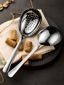 1pc/2pcs Extra Large Serving Spoons Set,18/10 Stainless Steel Slotted Spoon And Serving Spoon,10 Inch Buffet Spoons Set,Tabletop Flatware Utensil , Dishwasher - Multicolor - View 1