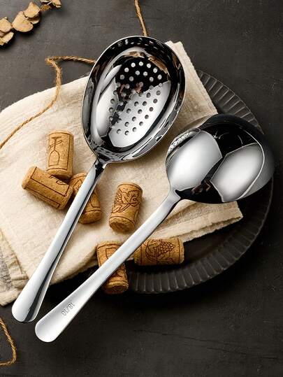 1pc/2pcs Extra Large Serving Spoons Set,18/10 Stainless Steel Slotted Spoon And Serving Spoon,10 Inch Buffet Spoons Set,Tabletop Flatware Utensil , Dishwasher