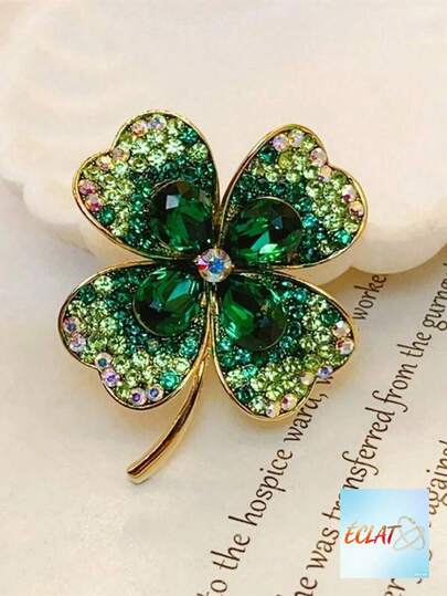 Exquisite Four Leaf Clover Brooch For Women High End Sparkling Green Suit Pin Elegant Lucky Clover Pin Accessory For Formal And Casual Outfits HH0C