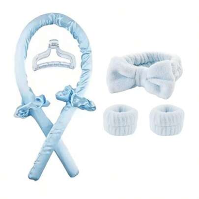 7件套卷发工具套装，包括无热卷发器、蝴蝶结发箍、腕带、无热卷发套装、美发造型工具，适合打造各种可爱卷发造型