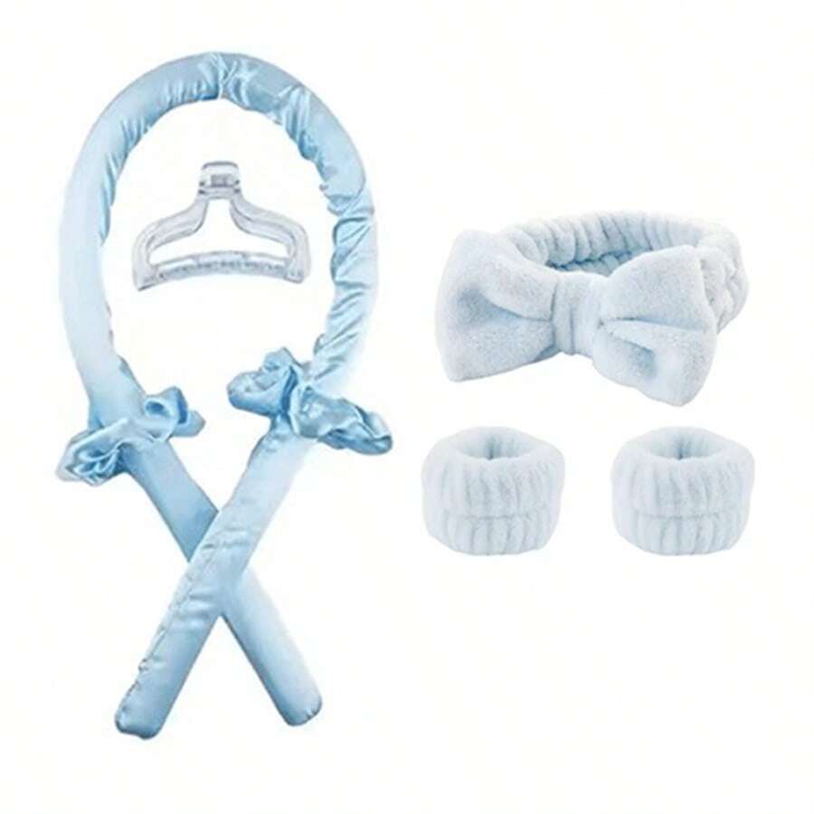 7件套卷发工具套装，包括无热卷发器、蝴蝶结发箍、腕带、无热卷发套装、美发造型工具，适合打造各种可爱卷发造型 - 彩色 - 查看 1