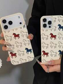 1pc Minimalist Horse Pattern Black White Red Blue UV Printed Leather Texture Phone Case, Compatible With Iphone XR, 11 To 17 Including ProMax And Plus Models, And Series, Fashionable Protective Case, Suitable For Fashion Lovers, Music Lovers, Perfect As Birthday Gift, Valentine's Day Gift For Both Men And Women - Multicolor - View 4