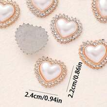 1/10pcs Pearl Heart Cabochons – Rose Gold Rhinestone Heart Appliques DIY - Diamond-studded Version - View 6