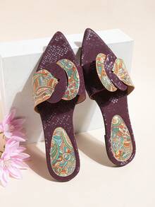 Women's Fashion Flat Casual Slippers, Color Block Design Open Toe Sandals For Summer - Burgundy - View 2