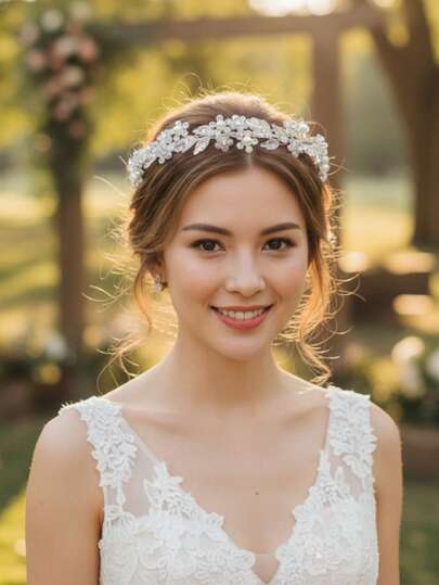 1pc Elegant Rhinestone & Faux Pearl Floral Bridal Headband - Sparkling Flower Leaf Hair Accessories For Weddings, Parties, Prom, And Special Occasions - Lightweight Tiara Hair Jewelry For Women