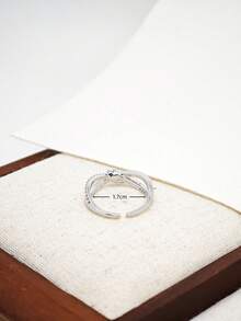 1 pieza Anillo abierto minimalista de circonita con diseño cruzado, adecuado para mujeres - Plateado - Ver 2