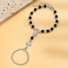 1件哥特式金属亚克力十字架念珠手链，宗教饰品，适合日常佩戴、聚会和派对。 - 彩色 - 查看 5