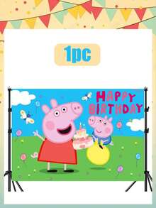 Peppa Pig 佩佩猪生日庆祝背景，可爱卡通主题旗帜图案墙饰，拍照横幅，道具，适合生日派对装饰用品收藏展示和收纳（颜色可能略有不同，详情请参考实物图片。） - 彩色 - 查看 30