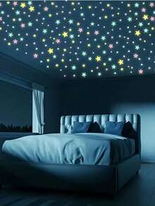200片夜光星星墙贴，1.18英寸多色发光贴纸，适用于天花板、卧室、儿童房、女孩房、DIY家居装饰、塑料发光艺术墙贴、宿舍装饰、礼物、营造浪漫氛围 - 彩色 - 查看 7