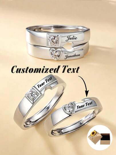 1pc Customizable Adjustable Zirconia Ring, Suitable For Engraving, Suitable For Engagement And Wedding Occasions, Minimalist Casual, Unisex. An Ideal Gift For Girlfriend/Boyfriend, Suitable For Anniversary, Birthday, Daily Wear