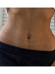 1PC Minimalist Beach Bikini Body Chain Bellybutton Chain Adjustable Charm Fashion Jewelry Women's Sexy Waist Chain Halloween Summer, School Fall, Autumn, Halloween - 金子 - 查看 1