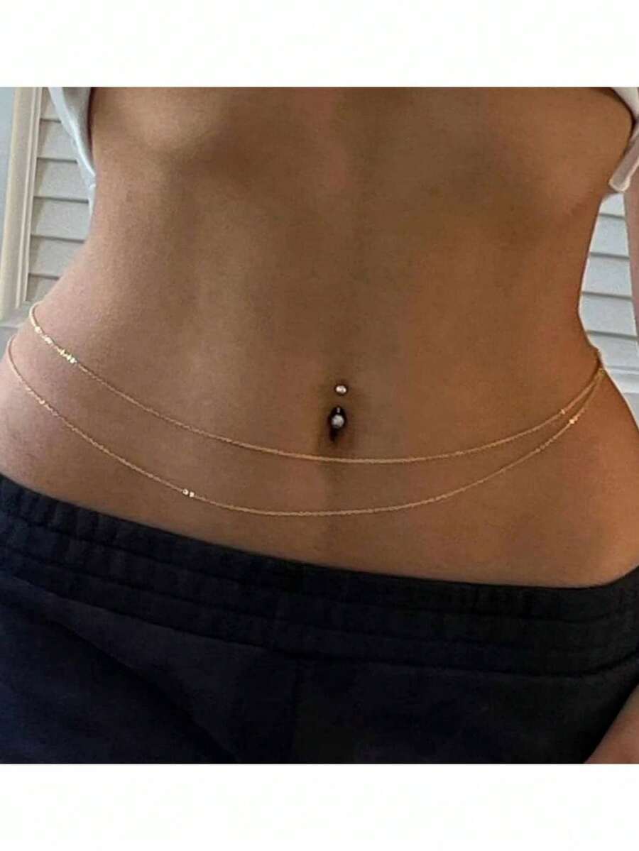 1PC Minimalist Beach Bikini Body Chain Bellybutton Chain Adjustable Charm Fashion Jewelry Women's Sexy Waist Chain Halloween Summer, School Fall, Autumn, Halloween - 金子 - 查看 1