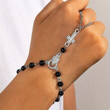 1件哥特式金属亚克力十字架念珠手链，宗教饰品，适合日常佩戴、聚会和派对。 - 彩色 - 查看 4