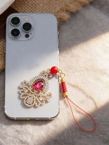 Lianxyfu 1 件镶钻手机挂饰 - 优雅酒瓶造型吊坠，适用于手机、汽车和包包，奢华礼品 - 玫紅色 - 查看 6