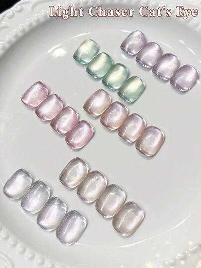 Juego de 6 piezas 2026 Nuevos esmaltes de uñas de colores frutales transparentes de regalo del Día de San Valentín para primavera y verano en blanco, morado y verde; Esmalte de uñas en gel con efecto ojo de gato cristal brillante de colores de primavera y verano, arte de uñas magnético, incluye base y top coat, requiere lámpara UV, juego de 6 colores a base de plantas, apto para principiantes, hogar, oficina, viajes, citas, uñas de salón de grado sin virus con duración de 28 días.