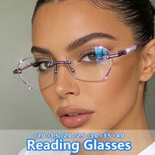 cabecade 两副无框老花镜，时尚闪亮女士电脑老花镜，度数范围+1.0至+4.0 - 透明的 - 查看 5