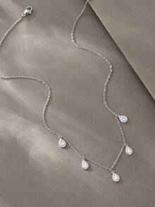 1pc Silver-Tone Necklace, Versatile Copper Cubic Zirconia Necklace, Suitable For Dates, Parties, Gifts, And Daily Wear - Silver - View 2