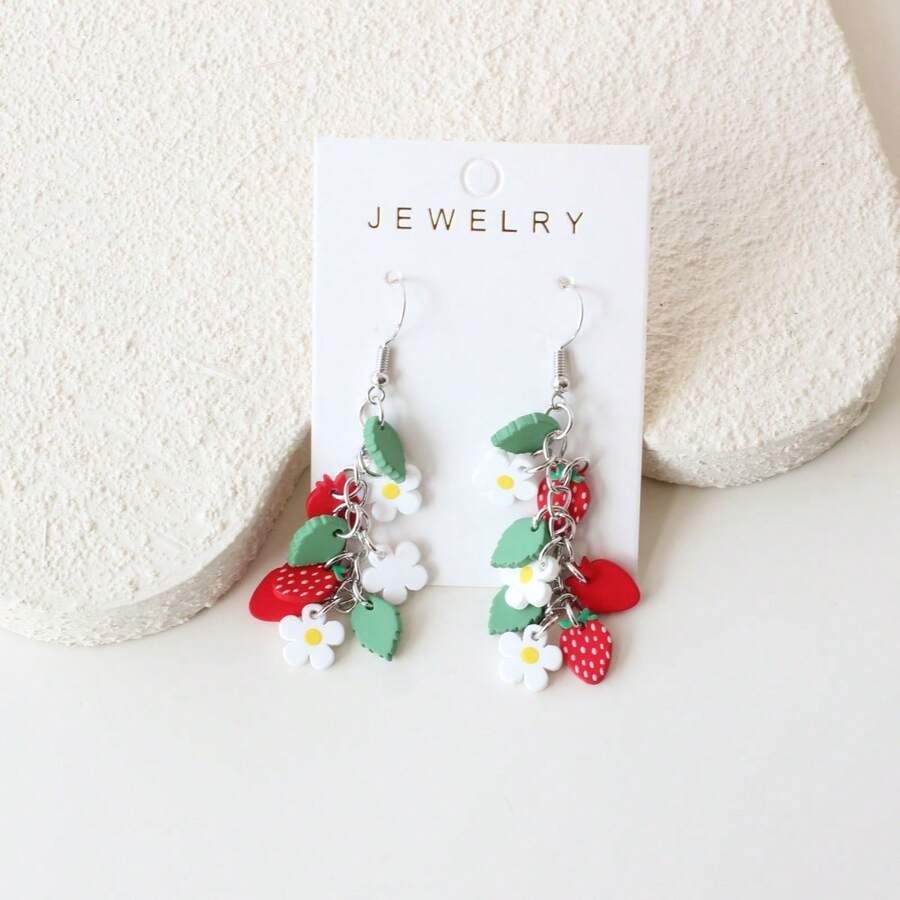 1 Đôi bông tai dáng dài bằng acrylic hình lá và quả mùa xuân/hè dành cho nữ, làm thủ công, dễ thương và thanh lịch, phù hợp cho sử dụng hàng ngày, dự tiệc, ngày lễ, làm quà tặng. - Y1238 - Xem 1
