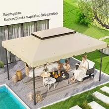 Outsunny Techo de Repuesto para Cenador, 4x3 m, Cubierta de Repuesto con Doble Techo, 8 Orificios de Drenaje, SOLO Toldo de Recambio para Pabellón Gazebo - Beis - Ver 1