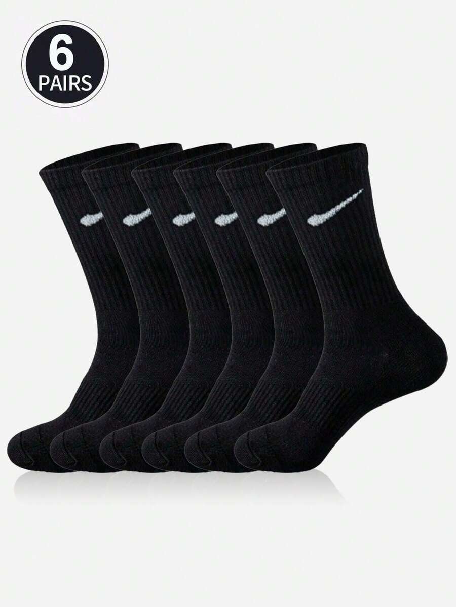 6 Pairs Black Mid-Calf Socks For Women - Black - View 1