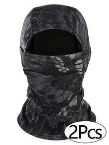 男士滑雪面罩拉法帽，防风拉法帽面罩，防紫外线滑雪围巾 - 黑色蛇紋 - 查看 8