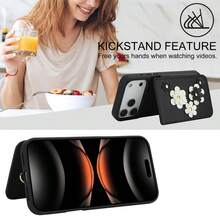 OUKNOEO 兼容 17 Air 16e 15 14 Plus 13 Pro Max，兼容三星 Galaxy S26 S25 Edge S24 Ultra Plus S25 FE A15 A16 A35 A36 A55 A56 A17 A37 A57 5G Z Fold 4 5 6 7 立体花卉钱包式手机壳，PU 皮革翻盖设计，配有短挂绳，随机印花，带支架，女士钱包式手机壳 - 黑色 - 查看 6