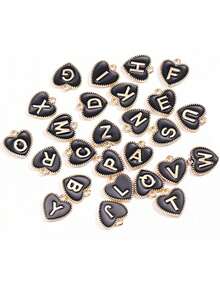 26pcs Heart-Shaped Letter Pendants, A-Z Round Double-Sided Enamel Letter Charms, Suitable For DIY Personalized Jewelry Making - Heart-shaped Letters - View 2