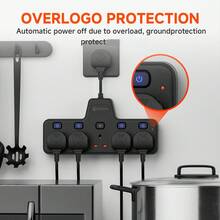 2500W壁挂电源插座，PC材质，独立开关控制，5个AC插座，适用于客厅、厨房、办公室、卧室，黑/白 - 英規插(220-240V) - 查看 5