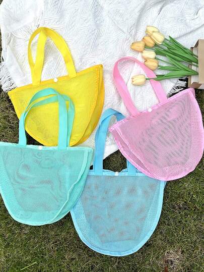 Lightweight Mesh Toiletry Bag Set, Pale Yellow And Light Blue With Sturdy Handle, Breathable Mesh Fabric Suitable For Beach, Travel, Picnic - Stores Snacks, Toys, Swimwear Accessories, Essential For Picnic, Minimalist And Practical Design, Easy To Grip And Carry