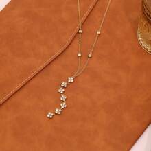 Freegrow 1pc Stainless Steel Flower Pendant Necklace, Suitable For Women's Daily Wear - Gold - View 4