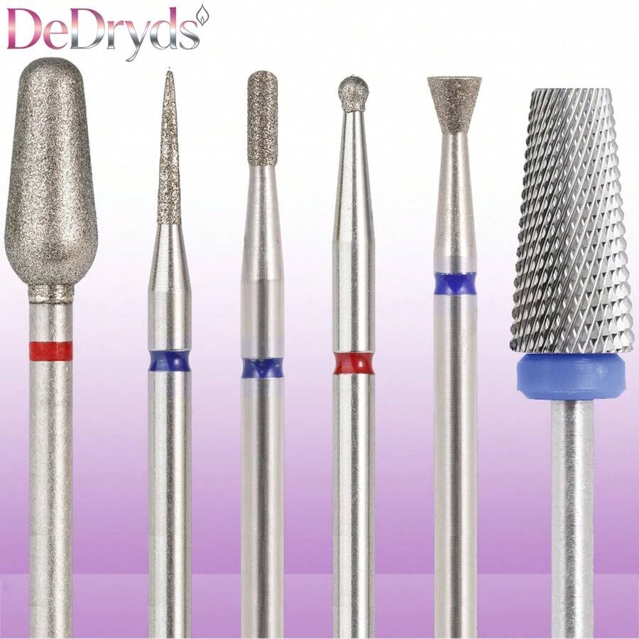 6pcs Diamond/Tungsten Steel Nail Drill Bits, Electric Nail Grinder Accessories, Pedicure Machine Nail File, Gel Removal Tools - Multicolor - View 1