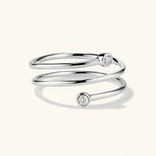 925纯银镀18K金奢华独特设计锆石双叶开口戒指，女士款 - 鋯環 - 查看 9