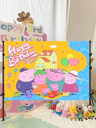  Background For Birthday Celebration Of Peppa Pig, Cute Cartoon-Themed Flag Pattern Wall Decoration, Photo Banner, Props, Suitable For Birthday Party Decoration Items Collection Display And Storage