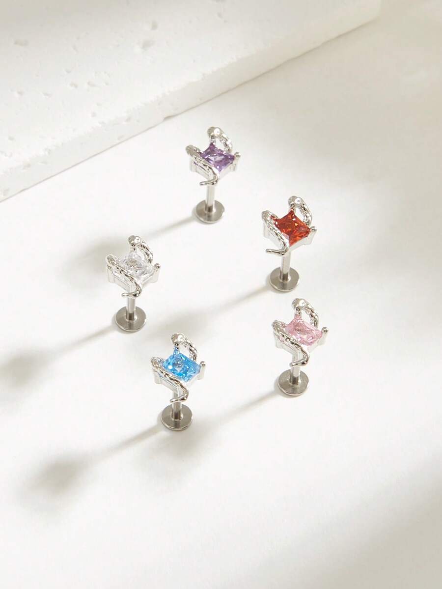 1 件简约钻石蛇形不锈钢耳环，适合女性日常佩戴 - 蛇 - 查看 1