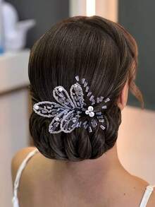 1pc Fashion Faux Crystal & Pearl Hair Clip, Elegant Beaded Minimalist Headpiece Suitable For Weddings, Engagements, Brides, Daily Wear, Parties, Photography - Multicolor - View 1