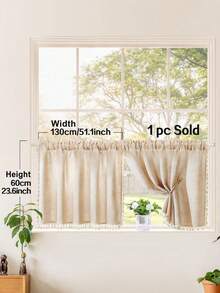 1 pièce Tringle à rideaux avec poche en matériau de lin beige avec franges, rideau carré de style ferme minimaliste, en polyester, rideau court convenant pour la chambre à coucher, le salon, la cuisine, les fenêtres, les portes, les armoires, toutes saisons - Multicolore - Voir 4