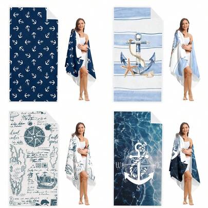 1 khăn tắm biển cao cấp, nhiều kích cỡ, trang trí bằng logo hàng hải và các họa tiết khác, chủ đề đại dương và biển cả, thích hợp cho bơi lội | cắm trại | tập thể dục | thư giãn mùa hè | trang trí phòng tắm | đồ dùng ngoài trời | quà lưu niệm | phụ kiện hồ bơi