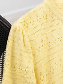 GIGOGOU Women's Breathable Knit Cardigan T-Shirt, Fashionable Short Sleeve Top, Spring/Summer - Yellow - View 7