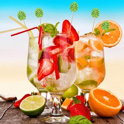 10/50/100/200pcs Fresh Turtle Shell Bamboo Skewers, Food Decoration Picks, Tropical Party Fruit Cake Toppers, Suitable For Family Gatherings