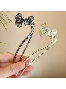 2个时尚银杏叶发夹，优雅合金发饰，现代简约中式风格发饰，发髻固定器，发型发夹 - 彩色 - 查看 8