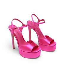 Women Platform 5.75'' Ultra High Heeled Sandals 2026 New Summer Open Toe Adjustable Ankle Strap Dress Shoes Sexy Party Runway Stiletto Heels - 玫紅色 - 查看 6