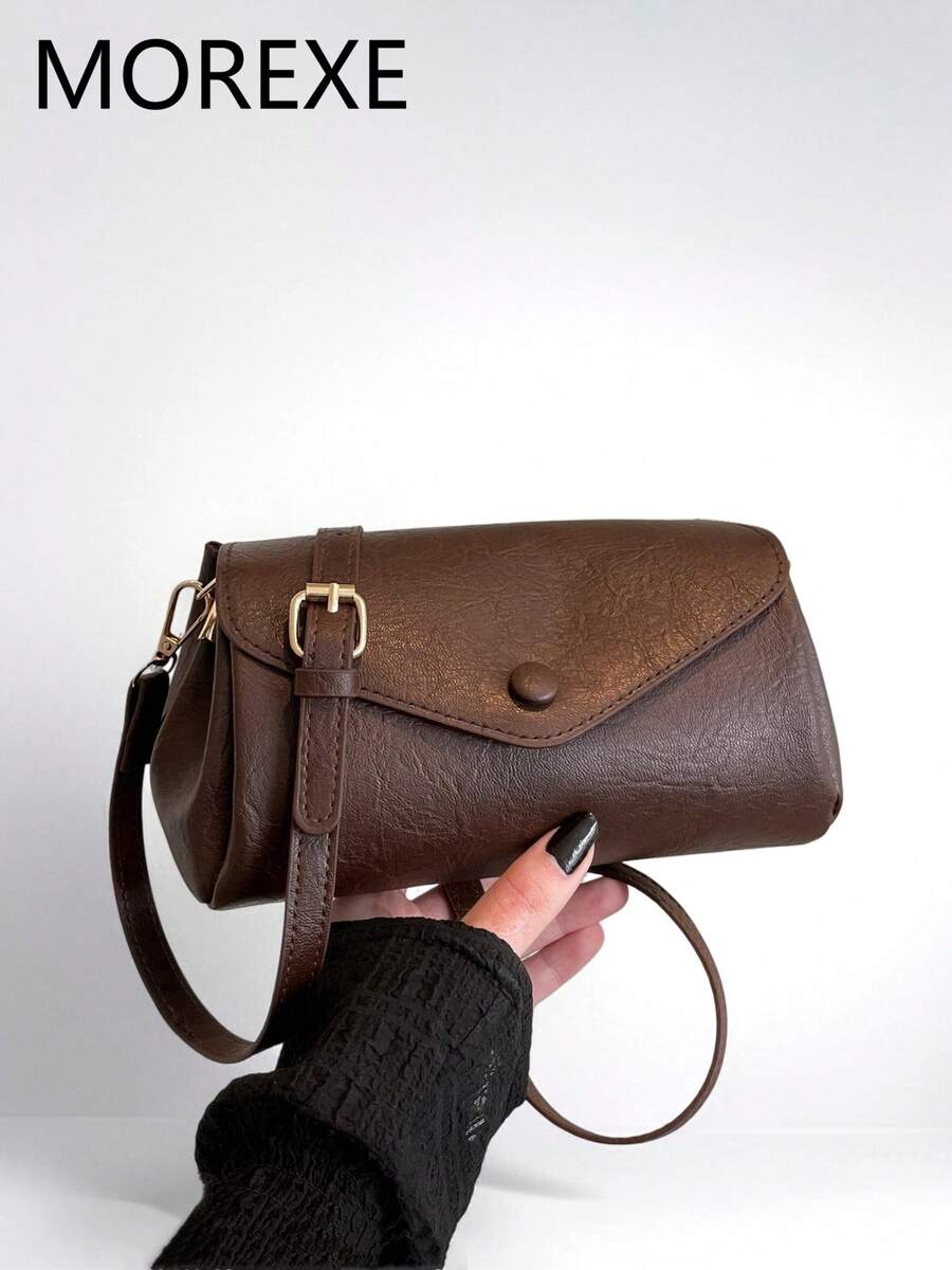 女士极简斜挎包，波士顿翻盖纯色百搭简约单肩包，多口袋拉链封口手提包