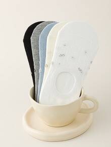 5 Pairs Women's Bow Tie Ankle Socks - Breathable No-Show Socks With Lace Trim, Non-Slip Design Suitable For Spring And Summer - Multicolor - View 4