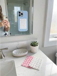 2 Pcs Double Sided Square Phone Stand Silicone Suction Cup Adhesive Anti-Slip Back Sticky Multi-Functional Desk Car Office - White - View 9