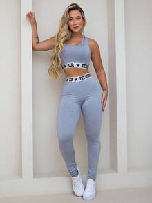 Kit 2 Conjuntos Academia Top e Legging Elastico Exposto - Cinza Claro - Visão 8