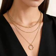 1 pieza Collar de mujer multicapa con colgante metálico asimétrico y geométrico de estilo bohemio - collar de varias capas - Ver 2